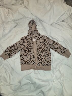 Cat & Jack Girls' Leopard Print Hooded Zip Jacket - Taupe & Black